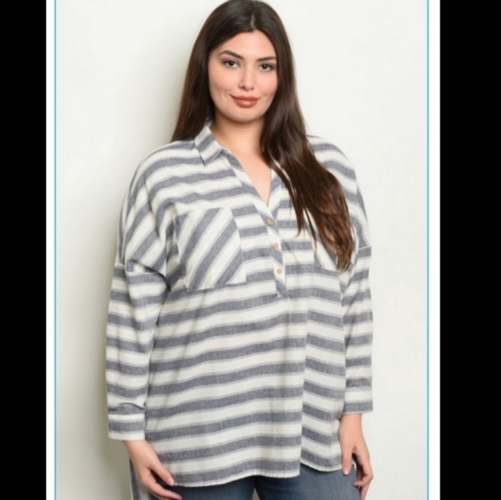 Plus Size Navy & White Top